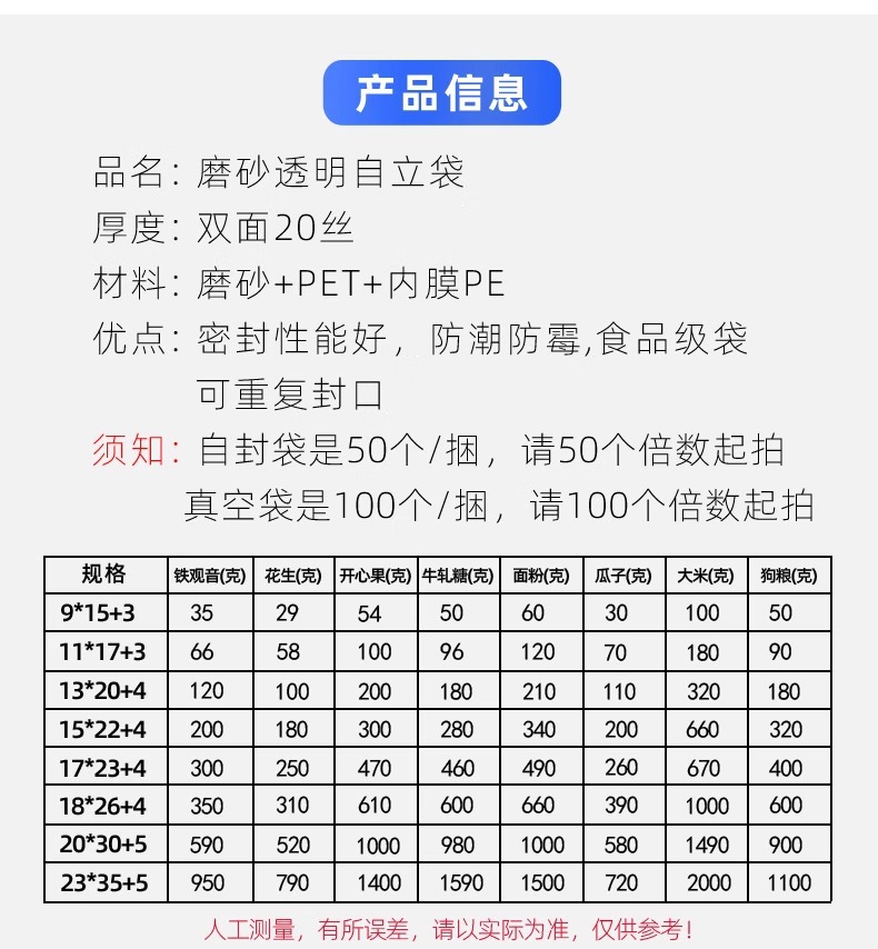 食品包装茶叶密封袋100只透明磨砂自封袋塑料封口袋批发自立