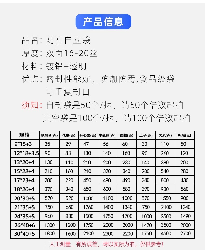 咖啡干果密封口袋100只阴阳自立自封袋食品袋花茶包装袋批发